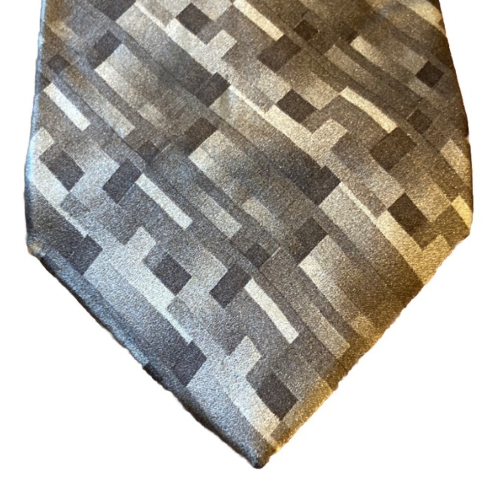 Lord & Taylor Mens Grey Silver Pixelated Geometric Silk Tie Handmade Vtg 80s 90s